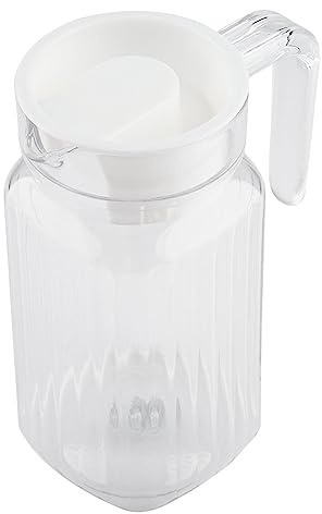 SEAFRONT Water Carafe and Iced Tea Jug Acrylic Transparent with Striped Square Base and Lid for Bar and Home (500ML)