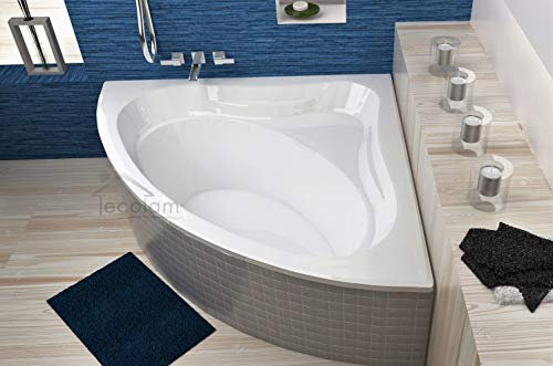 ECOLAM symmetrische Badewanne Eckbadewanne Mia 120x120 cm Design Acryl weiß Eckeinbau + Ablaufgarnitur Ab- und Überlauf Automatik Füße Silikon