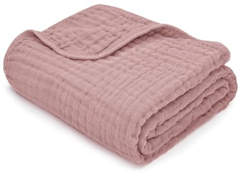 Comfy Cubs Muslin Baby Blanket - Soft, Lightweight, 6-Layer Thick Cotton Blankets for Toddlers, Newborns & Infants - 102 X 102 cm Large, Breathable & Versatile for Sleeping & Tummy Time - Mauve