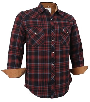 Dctop Flanellhemd Herren Langarm Holzfällerhemd Kariert Snap Knopf Baumwolle mit Tasche Regular Fit Casual Shirt Hemd(Russet/Braun/Schwarz 6# XL)