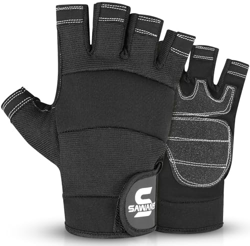 SAWANS Fingerlösa arbetshandskar för män Performance Heavy Duty Halvfinger arbetshandskar Mekaniker Anti-halk säkerhetshandskar för arbete Lager Utbildning Skicklighet Rigger Handskar (Svart, XL)