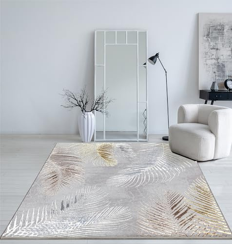 Mia's Teppiche Cielo Tappeto Moderno a Pelo Corto, Soggiorno, Camera da Letto, Brillante Elegante, Fibra Lucente, Effetto Alto-Basso, Piuma, Grigio, 80 x 300 cm