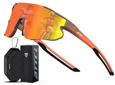 ATTCL XQ548 Occhiali da sole da baseball per bambini e ragazzi, Leggeri UV400, Occhiali da ciclismo, Xq548-arancione-rosso/Riflesso, L
