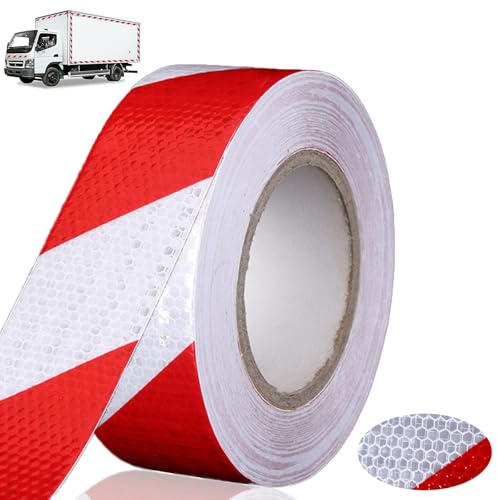 XSHAO® Bande Réfléchissante Autocollante 25 m x 5 cm Ruban Reflechissant Adhesif Rouge et Blanc Ruban de Signalisation pour Marquage D'avertissement Sécurité