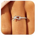 KIFUTENG Mother Daughter CZ Knot Rings Friendship Ring 925 Sterling Silver Dainty Cubic Zirconia Bands Stackable Rings for Women Promise Rings for Her Birthday Valentines Jewelry Gifts (Silver, 7)