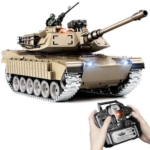 Supdex RC Tank 1:18 Metal M1A2 Abrams, Remote Control Tank, Military Model Toy, 2.4Ghz RC Model with BB, Smoke, Sound, Lights, Tactical Battle Gift for Kids and Adults