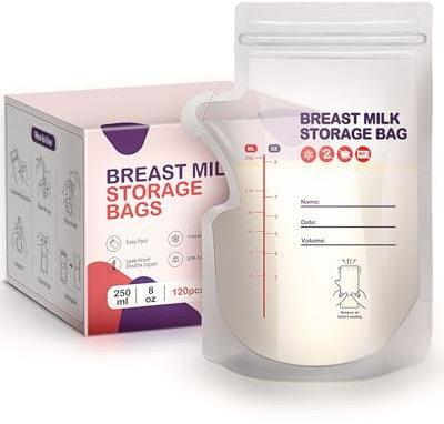 derimkcoa 120 Stück Muttermilch Aufbewahrung,250ml BPA-frei Muttermilchbeutel bag, Milchaufbewahrungsbeutel zum Stillen, Selbststehender, Kann Eingefroren Werden, Platzsparendes
