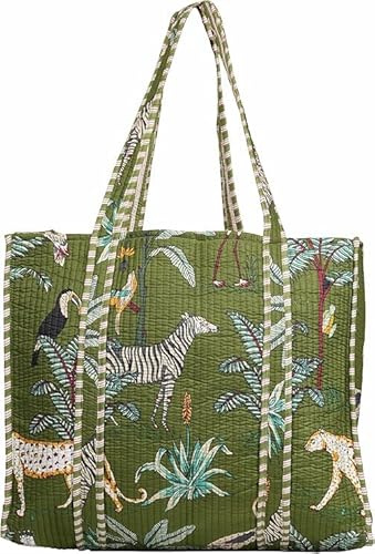 Borsa tote trapuntata in cotone, bella stampa, borsa per la spesa al mercato, borsa da spiaggia, borsa a tracolla, Modello 8., Large