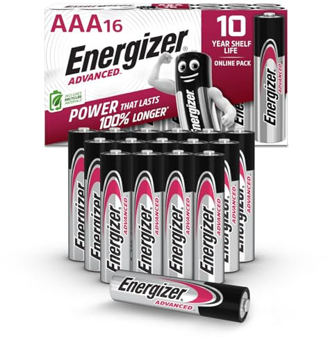 Energizer Advanced - Pile AAA (Confezione da 16) - Batterie Alcaline 1,5 V - Potenza Che Dura 100% Di Extra Durata - Made in EU - 0% imballaggio privo di plastica [Esclusiva Amazon]