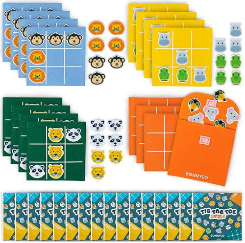 BONNYCO Tic Tac Toe Animali della Giungla Gadget Compleanno Bambini Pack 16 Mini Giochi Regalini Fine Festa Compleanno Bambini, Regalino Fine Festa Invitati Persierini | Gioco Tris Giochini Scuola