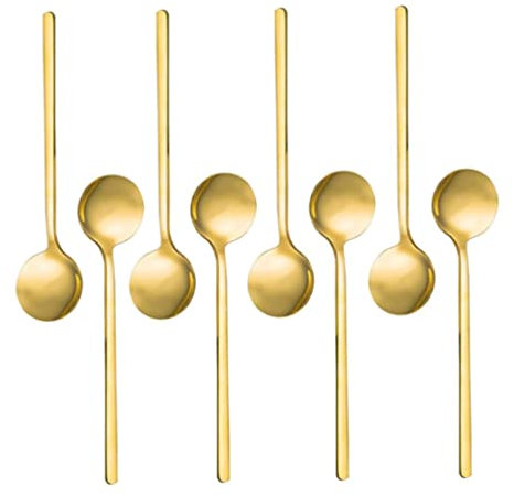 NIYADO Cuchara de café expreso de Acero Inoxidable, Juego de cucharaditas chapadas en Oro for Pasteles, Cuchara de café y azúcar, Juego de cucharas de café expreso chapadas en Oro de 8 Piezas