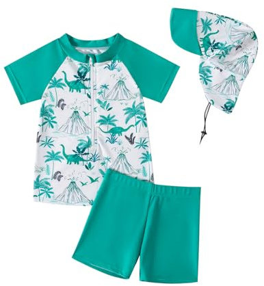 YAGATA Barn pojkar baddräkt badmode pojkar UV-skydd badset dinosaurie badshorts badkläder, Dinosaurie A, 18-24 månader