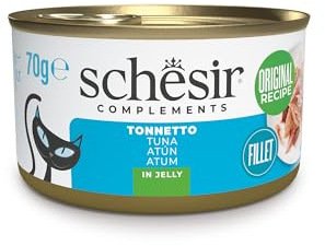 Schesir, Filetes de Atún en Gelatina, Comida Húmeda Complementaria para Gatos, en Latas, Receta Original, 100% Natural, 12 x 70g