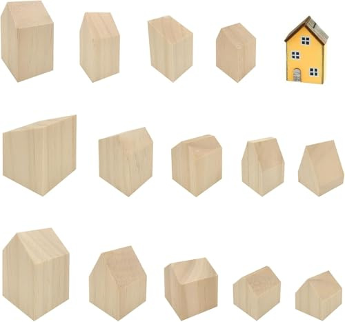 Super idé uppsättning med 14 dekorativa hus för att ställa upp och måla gör-det-själv hus dekoration figurer av trä trähus trähus bordsdekoration juldekoration söt gåva