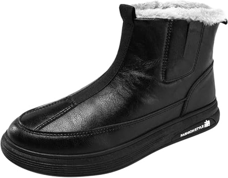 Maskjuwio Botas de invierno de piel sintética para hombre, forradas, impermeables, cálidas botas de nieve para invierno, medias medias ligeras, cómodas de peluche, zapatos informales, botas de