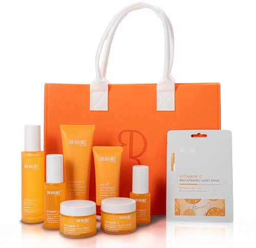 Set per la cura del viso con vitamina C – siero per il viso, siero per gli occhi, crema giorno e notte, 10 maschere per la pulizia del viso, toner, crema solare SPF 50 – anti-invecchiamento, cura