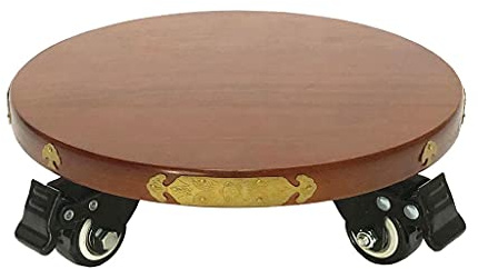 Carro de madera para plantas con ruedas giratorias de 360° y freno de bloqueo, soporte para macetas pesadas, ayuda al transporte para plantas de interior (tamaño: 35 cm)
