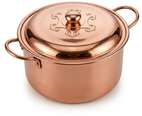 Pentola in Rame Puro, Spessa e Realizzata a Mano - pentola di Cottura Non Rivestita, Adatta per shabu-shabu, Hot Pot e stufati - Grande pentola in Ottone da 24 cm, Ideale per la Cucina tradi