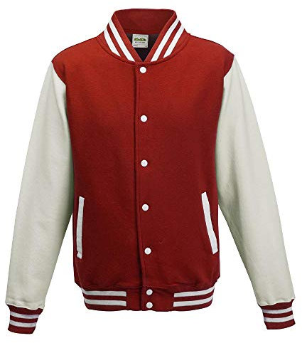 Just Hoods College Jacke 'Varsity Jacket, Mehrfarbig (Feuerrot/Weiß), XS