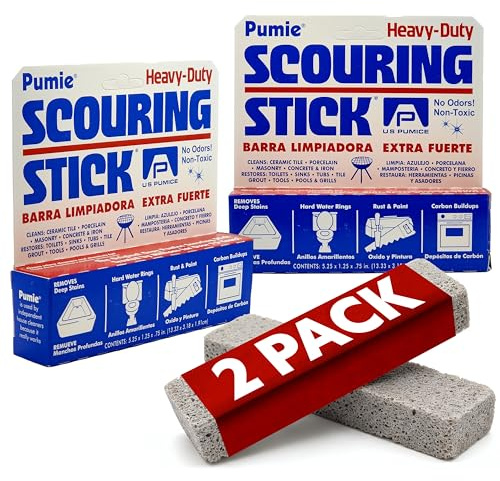 PUMIE Scouring Stick 2 Pack, Toilet Bowl Ring Remover, Heavy Duty Extra Strong Pumice Cleaning Bar, Pumice Stone for Cleaning Toilet Rings, Bathroom & Kitchen Stains by USPumice
