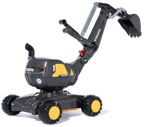 Rolly Toys rollyDigger Volvo EW160 Spielzeugbagger (für Kinder von 3-5 Jahre, Kunststoffbagger, Farbe grau/gelb) 421152, 102 x 43 x 74 cm