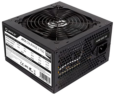 UNYKAch Fuente de Alimentación ATX Courage II 750W Alta Eficiencia, con PFC Activo, Ventilador Super Silencioso, Especial Profesionales y Gaming