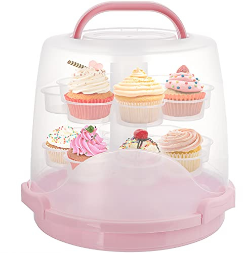 Dicunoy 24 Cupcake Carrier for Transport, 3 Tier Tall Cake Carrier Holder with Handle, Portable Desserts Storage Transporter Container Box with Lid for Pie, Cookies, Christmas, Thanks Giving Day