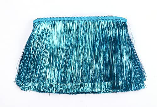 YYCRAFT 15,2 cm breite Lametta-Fransen, Lametta-Besatz, Tanzkostüm, Fransenborte, glänzender Folieneffekt (9,1 m, türkis)