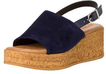 Tamaris Damen Plateau Sandalen Leder Keilabsatz Sommer; NAVY/blau; 39 EU