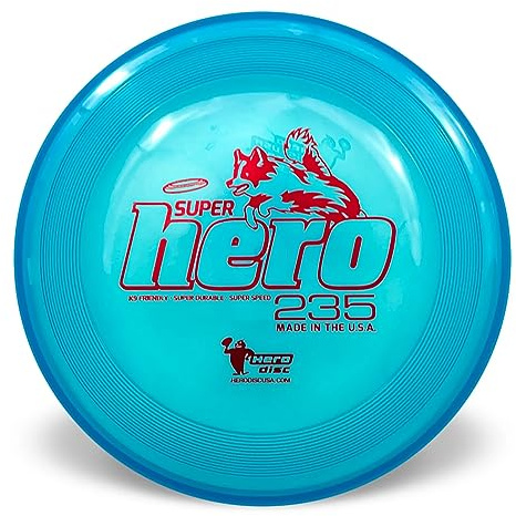 Hero Disc USA Superhero 235 K9 Candy Plastic Dog Disc, Outdoor Dog Toy and Pet Disc, Puncture Resistant Dog Flying Disc (Blue)