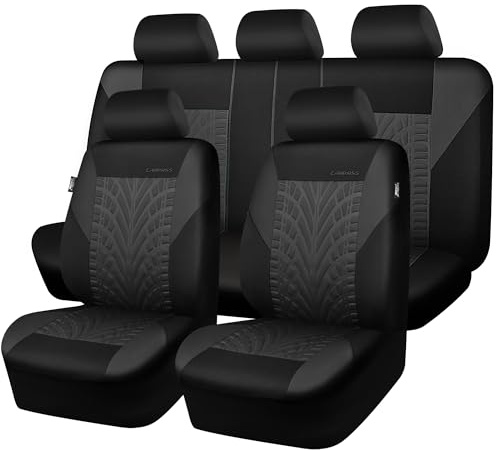 CAR PASS Car Seat Covers Full Sets, Front & Split Rear Bench for Car, 3D Tyre Embossed Automotive Interior Covers, Airbag Compatible, Quick Setup Universal Fit Seat Covers for Car, SUV(Charcoal)