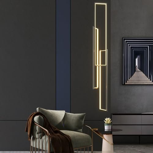 PANNN Plafonnier Lustre LED Dimmable Suspension Moderne Escalier Minimaliste Lampe Avec Télécommande 100W Longue Suspension Lampe Pour Salon Couloir Villa Hôtel, 3 Lumières, Noirs