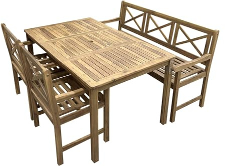 Endorphin Gartenmöbel Set Holz - 4-teilig - Akazienholz - Gartentisch - 2 Stühle & Gartenbank - Gartengarnitur für Außen - Sitzgruppe Wetterfest