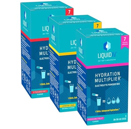 Liquid I.V. Hydration Sachets | Lemon Lime + Passion Fruit + Strawberry | Electrolyte Powder Mix | 3 Pack (18 Sticks) | 7 Vitamins and Minerals | Vegan