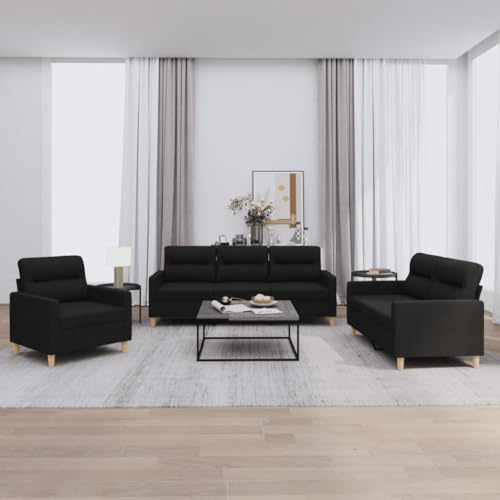 Homgoday Juego de 3 Piezas de Sofá Moderno con Cojín para Salón y Oficina - Sofá Doble de Invitados en Tela Negra