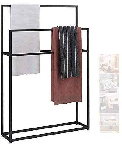 Portasciugamani da bagno autoportante in metallo nero stand da solo resistente e resistente alla ruggine porta asciugamani per pavimento del bagno robusto 75 x 20 x 110 stand alone appendiabiti