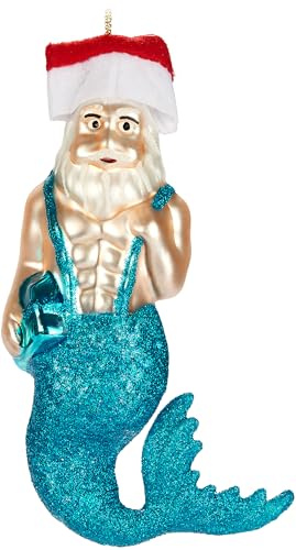 BRUBAKER Meerjungmann - Handbemalte Weihnachtskugel aus Glas - 14 cm Baumkugel Unterwasser Weihnachtsmann mit Sixpack - Mundgeblasener Christbaumschmuck - Figur Lustig Deko Anhänger