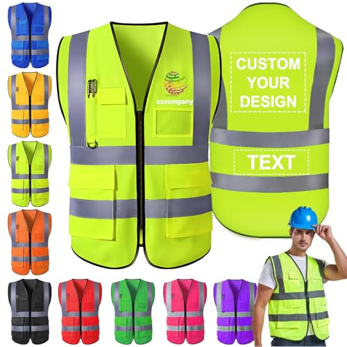 Morlavid Gilet de Sécurité Haute Visibilité Personnalisé avec Poches Chasuble Personnalisable avec Logo para Hombre pour le Travail de Construction,