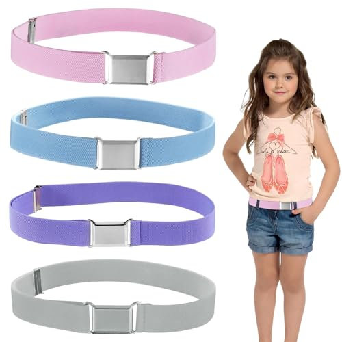 DONOONIS 4 Stück Kinder Gürtel,Elastischer Gürtel,Kindergürtel,Stretch Kindergürtel mit Einfacher Magnetschnalle,für Jungen Mädchen Verstellbar Stretchgürtel für Jeans Hosen Kleid
