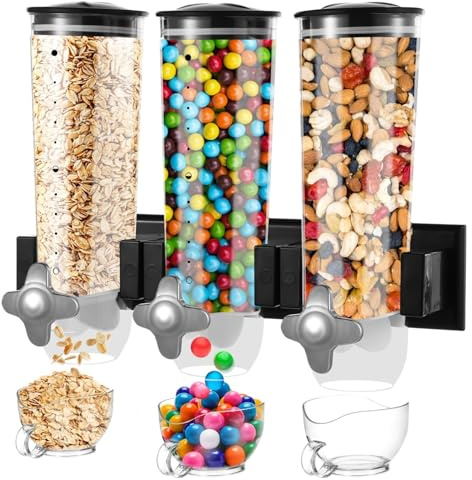 Distributore di cereali a parete da 4,5 l, contenitore per alimenti secchi a 3 teste per caffè, snack e cereali, contenitore trasparente da cucina