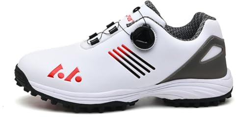 Golfskor herr UK vattentäta golfträningssneakers professionella spikade lätta utomhus bekväma skor justerbara, Vit röd, 38.5 EU