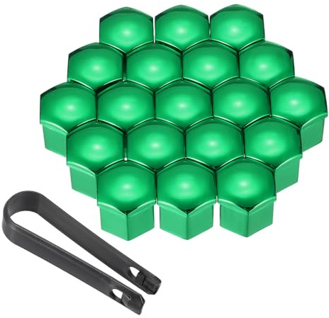 PATIKIL 17mm Tappi Gomme Auto, 20Pz Tappo Valvola Pneumatici Copridadi per Ruote Universali con Pinze per Vari Modelli di Auto Moto Camion SUV ATV, Verde