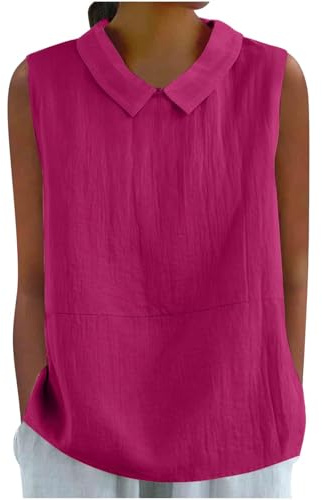 ZTFYKLIN Camiseta Roja Mujer Chaleco Informal Sin Mangas Con Solapa Holgada De Color Liso Para (Hot Pink, S) Camisola Verano Tirantes Sujetador Crop Top Punto Monos Playa Camisa Lencera Jersey
