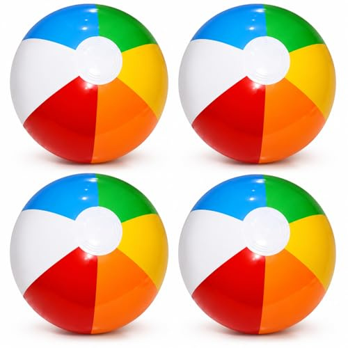 TZMFHD Beach Ball, 4 Pack 20 Inch 51cm Beach Balls Inflatable, Rainbow Waterproof Pool Balls Perfect for Summer Beach Pool Parties, Outdoor Gathering Decor & Leisure Party Supplies