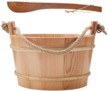Sauna Accesorio Set Cubo Madera 4L con Asa de Cuerda para SPA Baño Resistente Adecuado para Bañera Piscina Baño Decoración Interior