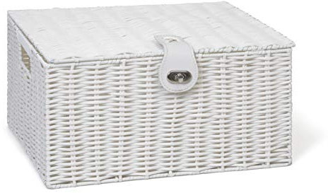 ARPAN Large Resin Woven Storage Basket Box With Lid & Lock - White