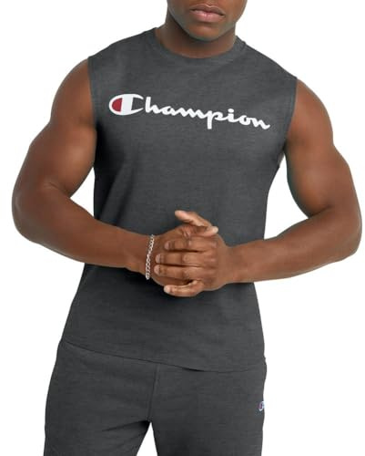 Champion Herren T-Shirt, Sleeveless, Tank, Classic Muscle Tee Top for Men (Reg. Or Big & Tall) Hemd, Granite Heather – klassisches Schriftlogo, Mittel