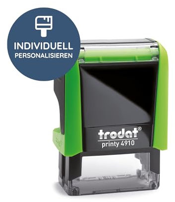 Trodat – Printy 4910 GRÜN Custom Stempel mit Wunschtext personalisieren – selbstfärbender Stempel als Namensstempel, Adressstempel, Firmenstempel & Co zu verwenden (26 x 9 mm | 3 Zeilen | Grün)