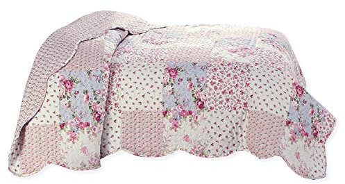 Delindo Lifestyle Tagesdecke Patchworkdecke Rosen im Landhausstil, Bettüberwurf im Patchwork Design, 140x210 cm