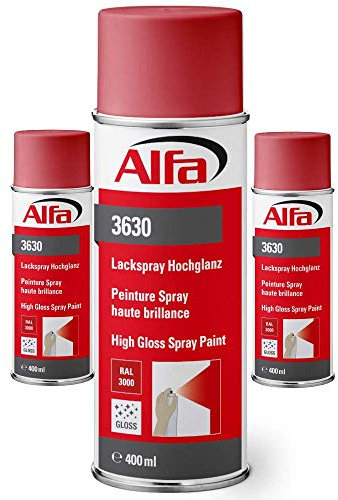 Alfa Lackspray 400 ml für Innen und Außen - Sprühlack zum Lackieren und Dekorieren, hohe Deckkraft Farbspray, Sprühdose, Made in Germany (12, RAL 3000 Feuerrot Hochglanz)